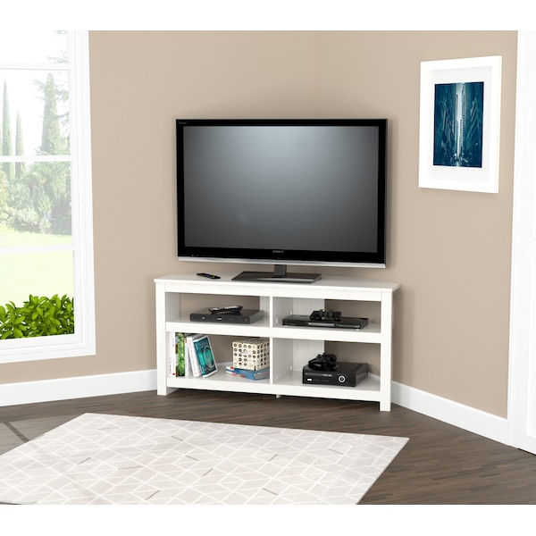 Corner TV Stand 50 in. W Washed Oak Fits TVs Up to 50 in. with Cable Management